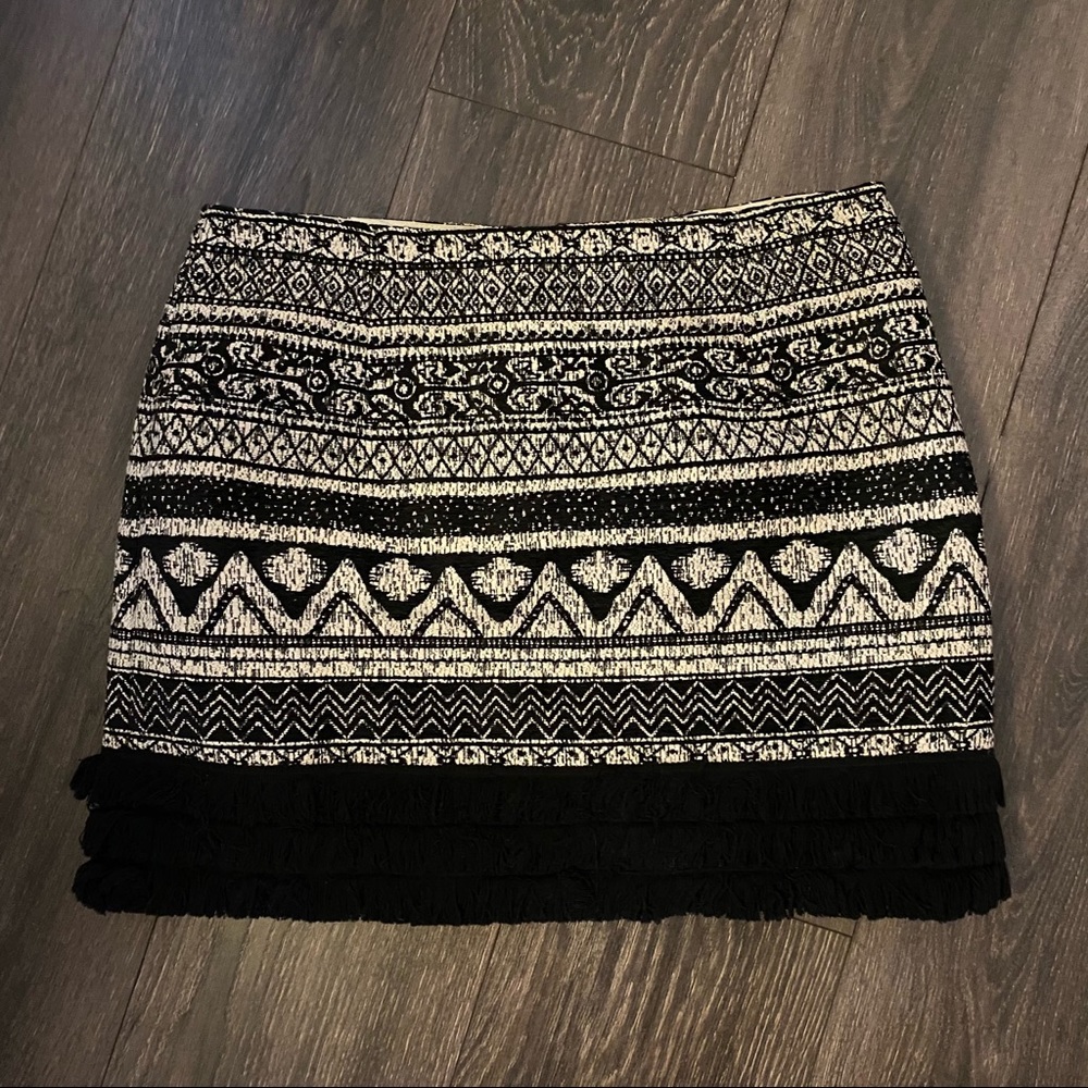 Patterned Mini Skirt with Fringe
